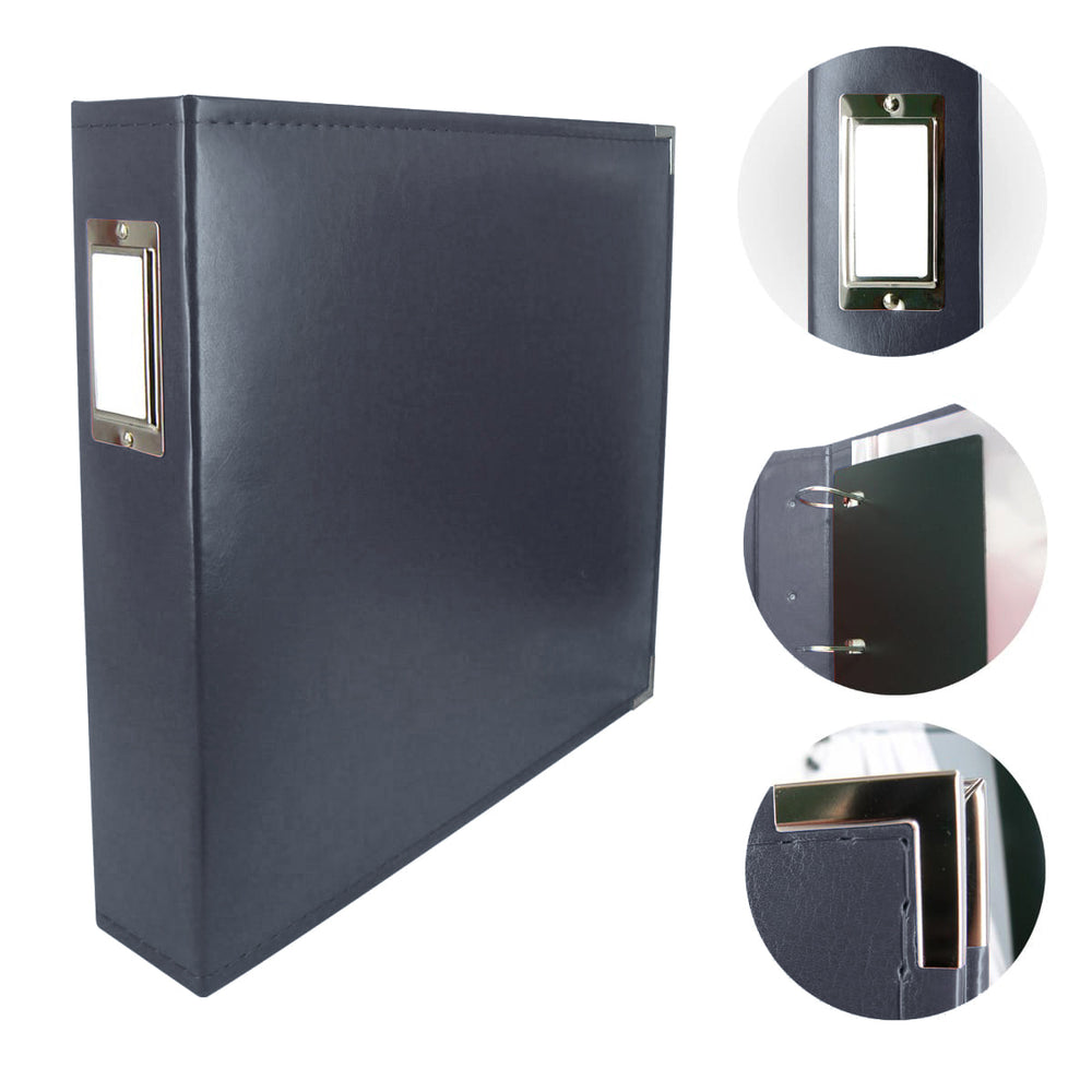 12x12 Leather D Ring Album - Dark Blue - Couture Creations