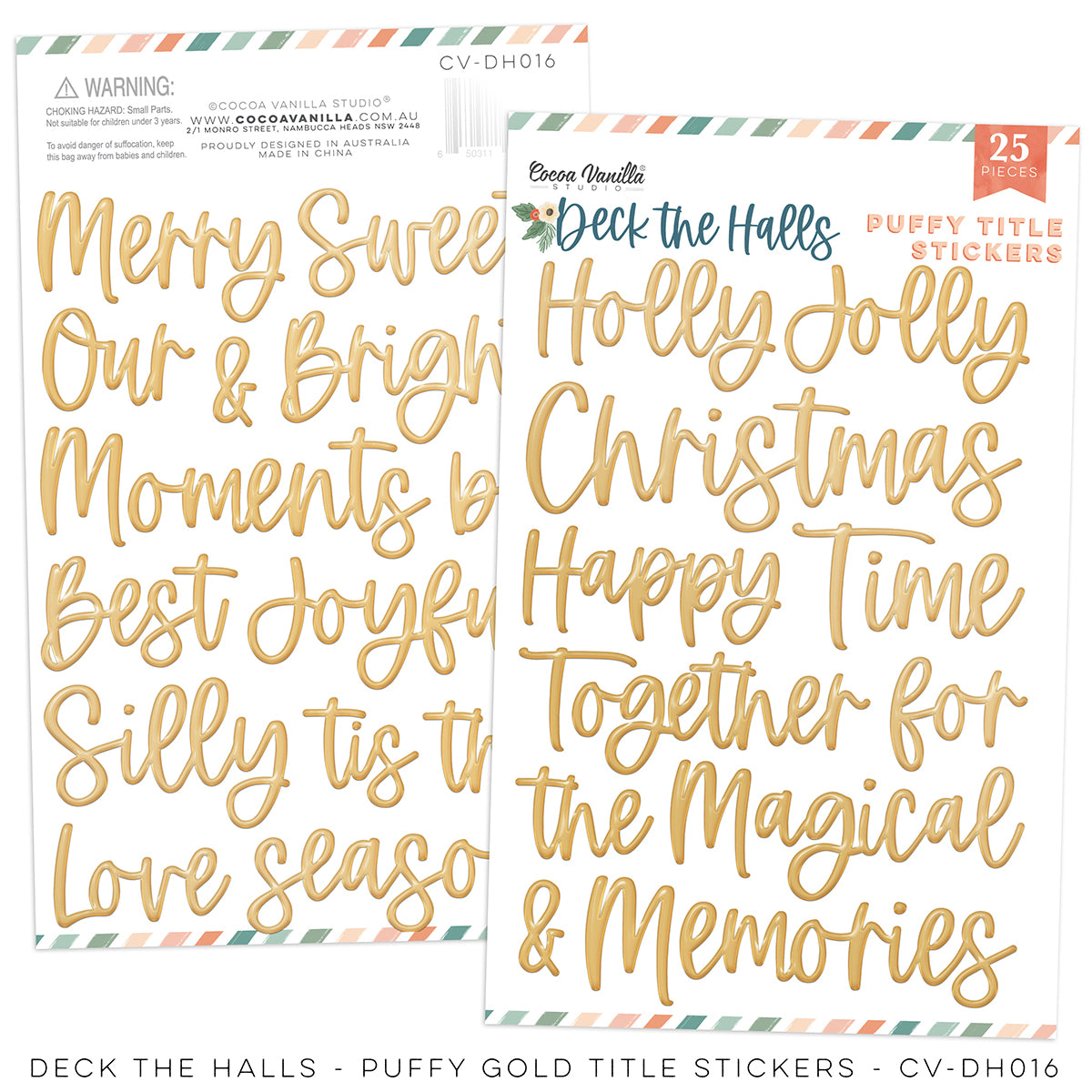 Deck The Halls - Puffy Gold Title Stickers