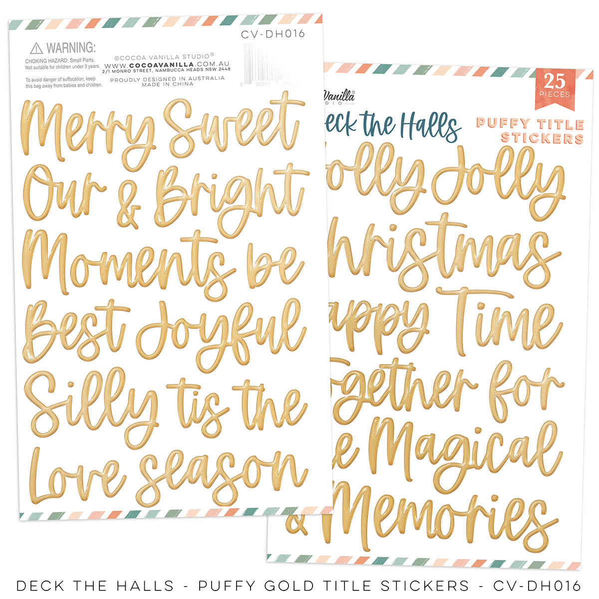 Deck The Halls - Puffy Gold Title Stickers