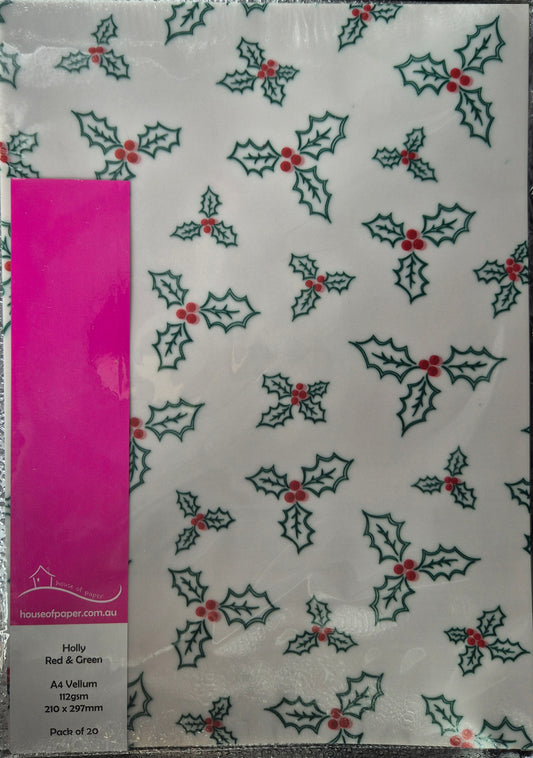 Holly Red & Green A4 Vellum