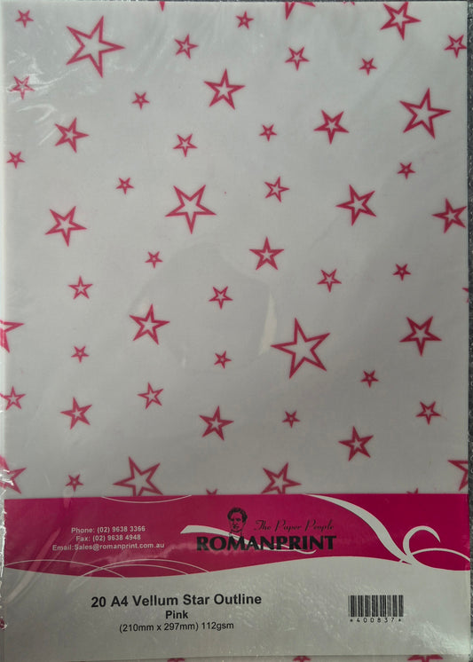 Star Outline Pink A4 Vellum