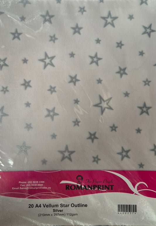 Star Outline Silver A4 Vellum