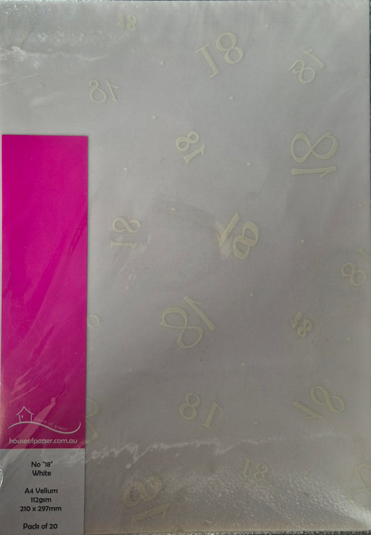 No "18" White A4 Vellum