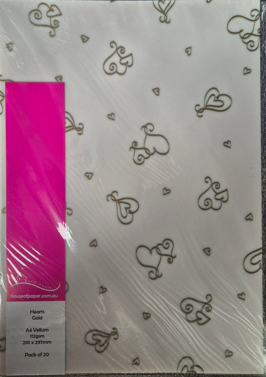Hearts Gold A4 Vellum