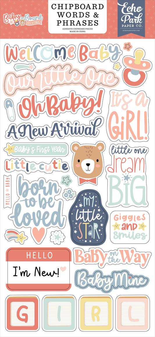 Baby on Board It's a Girl Chipboard Words & Phrases