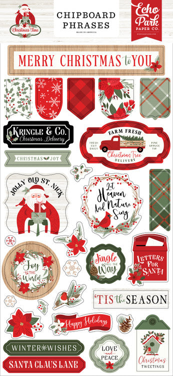 Christmas Time 6x13 Chipboard Phrases
