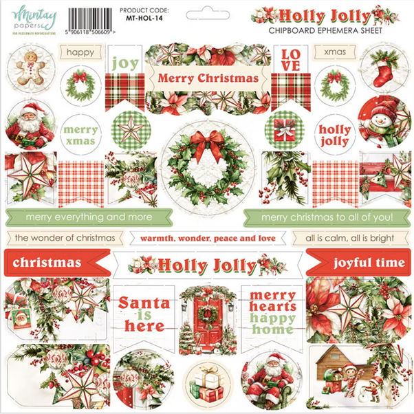 Holly Jolly - 12x12 Chipboard Ephemera Sheet
