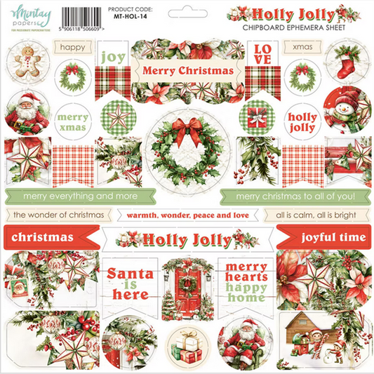 Holly Jolly - 12x12 Chipboard Ephemera Sheet