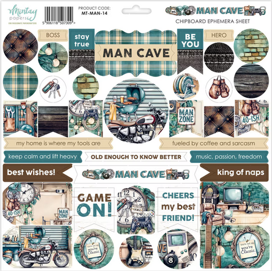 Man Cave Chipboard Ephemera